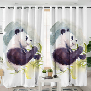 Panda and Flowers Watercolor Painting SWKL4412 - 2 Panel Curtains