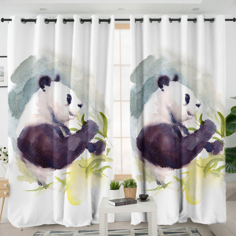 Image of Panda and Flowers Watercolor Painting SWKL4412 - 2 Panel Curtains