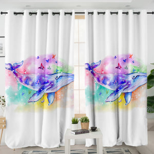 Galaxy Whale Colorful Background Watercolor Painting SWKL4413 - 2 Panel Curtains