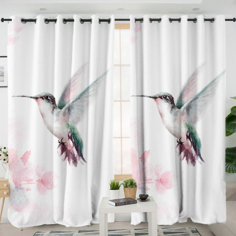 Image of Flying Green Sunbird Watercolor Painting SWKL4415 - 2 Panel Curtains