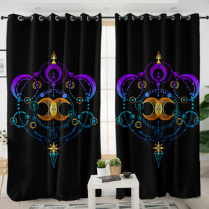 Galaxy Moon Gradient Mint & Purple Zodiac Black Theme SWKL4416 - 2 Panel Curtains