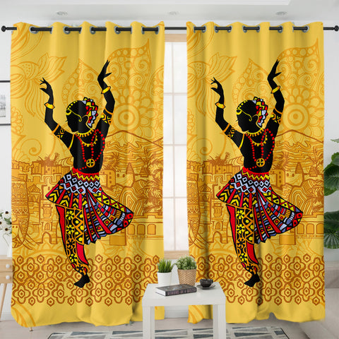 Image of Dancing Egyptian Lady In Aztec Clothes SWKL4426 - 2 Panel Curtains