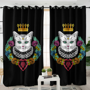 Colorful Flowers & White Cat Crown SWKL4427 - 2 Panel Curtains