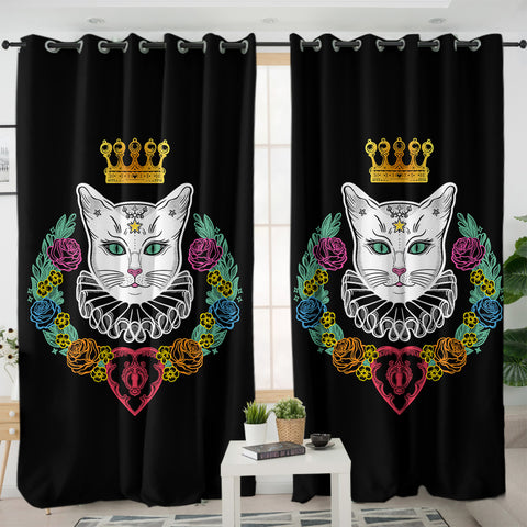 Image of Colorful Flowers & White Cat Crown SWKL4427 - 2 Panel Curtains