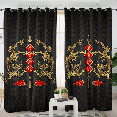 Image of Twin Chinese Golden Dragon SWKL4429 - 2 Panel Curtains