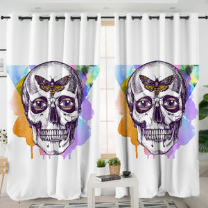 Butterfly Skull Sketch Colorful Watercolor Background SWKL4432 - 2 Panel Curtains