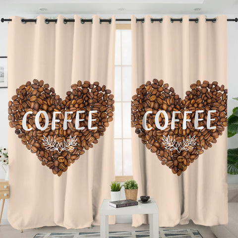 Image of Love In Coffee Bean - Heart Shape SWKL4436 - 2 Panel Curtains