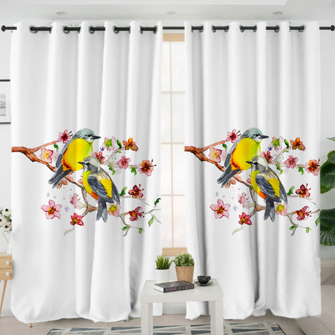 Image of Yellow Sunbirds On Blossom Branch SWKL4439 - 2 Panel Curtains