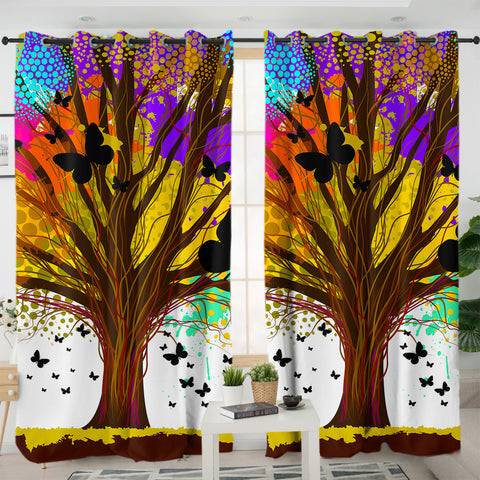 Image of Colorful Huge Tree and Multi Butterflies SWKL4440 - 2 Panel Curtains