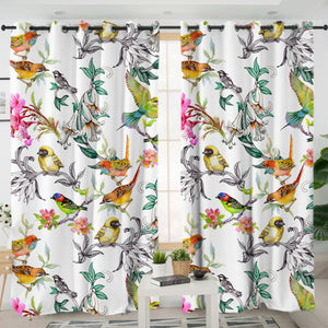 Multi Birds On Branchs SWKL4441 - 2 Panel Curtains