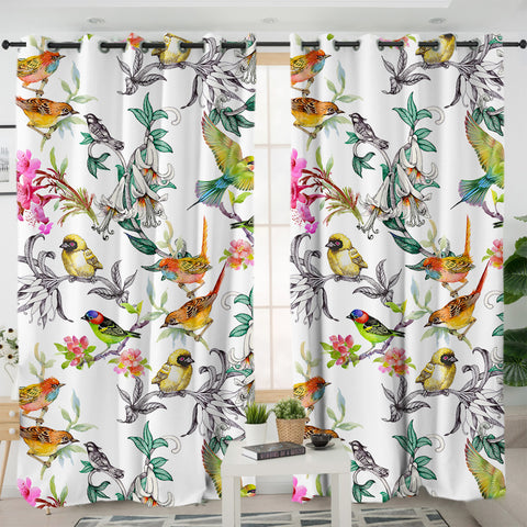 Image of Multi Birds On Branchs SWKL4441 - 2 Panel Curtains