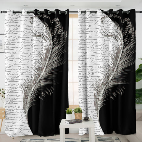 Image of B&W Boundary Hand Written Letter By Feather SWKL4442 - 2 Panel Curtains