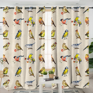 Multi Colorful Bird Collection Cream Theme SWKL4446 - 2 Panel Curtains