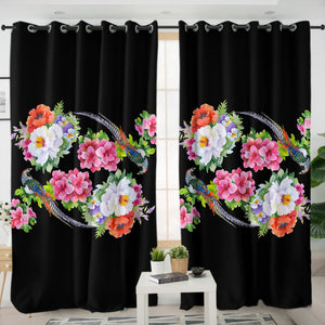 Twin Flowers & Birds SWKL4449 - 2 Panel Curtains