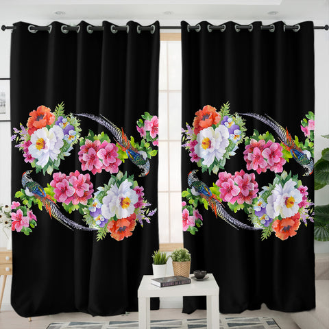 Image of Twin Flowers & Birds SWKL4449 - 2 Panel Curtains