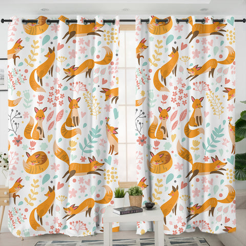 Image of Multi Cute Cartoon Fox Activities SWKL4450 - 2 Panel Curtains