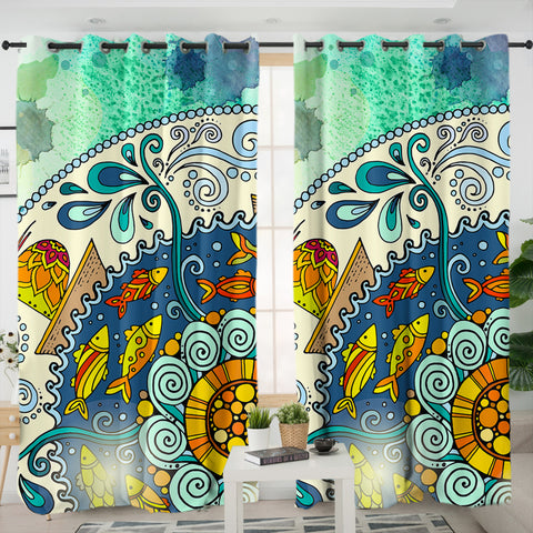 Image of Colorful Round Mandala SWKL4453 - 2 Panel Curtains