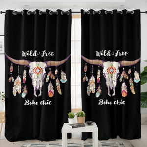 Wild & Free Buffalo Skull and Dreamcatcher SWKL4454 - 2 Panel Curtains
