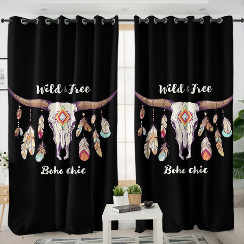 Image of Wild & Free Buffalo Skull and Dreamcatcher SWKL4454 - 2 Panel Curtains