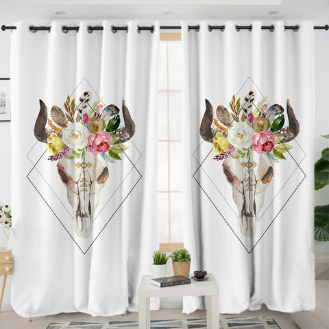 Image of Floral Buffalo Skull SWKL4500 - 2 Panel Curtains