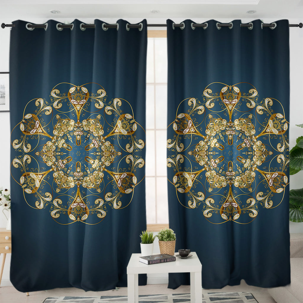 Royal Mandala Navy Theme SWKL4501 - 2 Panel Curtains