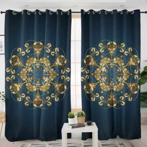 Image of Royal Mandala Navy Theme SWKL4501 - 2 Panel Curtains