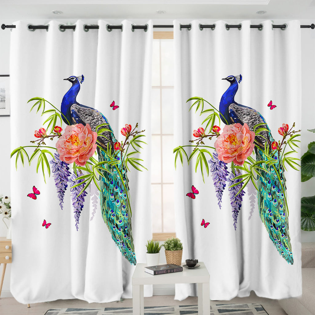 Beautiful Floral Peacock SWKL4502 - 2 Panel Curtains