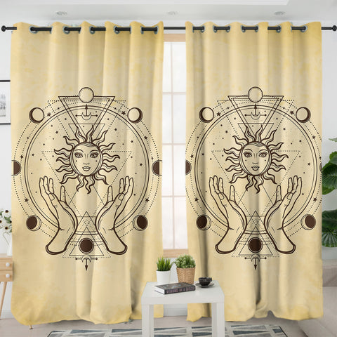 Image of Vintage Round Zodiac Sun & Moon SWKL4503 - 2 Panel Curtains