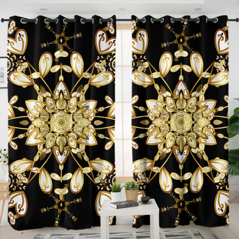 Image of Big Royal Golden & White Mandala SWKL4512 - 2 Panel Curtains