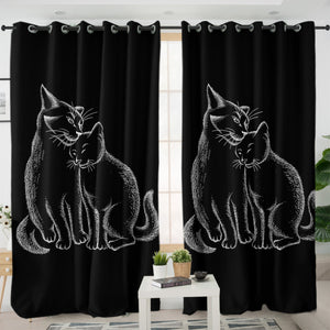 Loving Cats White Sketch Black Theme SWKL4513 - 2 Panel Curtains