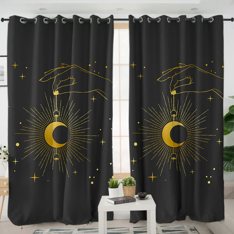 Image of Golden Hand Holding Moon Light SWKL4514 - 2 Panel Curtains