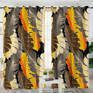 Summer Earth Tone Orange Brown Monstera Leaves SWKL4517 - 2 Panel Curtains