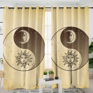 Retro Yin Yang Sun and Moon Face SWKL4519 - 2 Panel Curtains