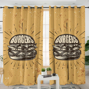 Retro Cheeseburger Sketch SWKL4528 - 2 Panel Curtains