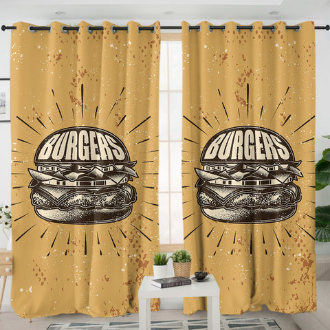 Image of Retro Cheeseburger Sketch SWKL4528 - 2 Panel Curtains