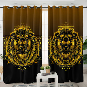Modern Golden Lion Zodiac Black Theme SWKL4529 - 2 Panel Curtains