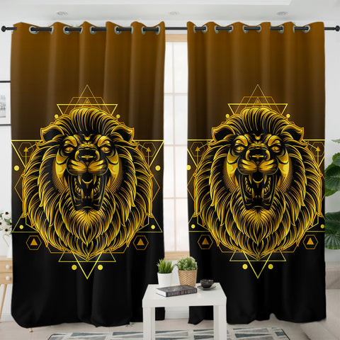 Image of Modern Golden Lion Zodiac Black Theme SWKL4529 - 2 Panel Curtains
