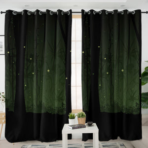 Night Palm Trees Forest Green Light SWKL4531 - 2 Panel Curtains