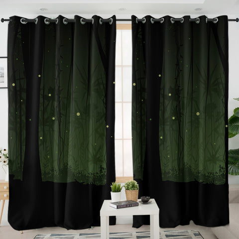 Image of Night Palm Trees Forest Green Light SWKL4531 - 2 Panel Curtains