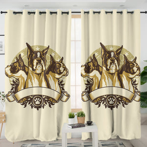 Retro Golden Three Heads Bulldogs Old School Style SWKL4535 - 2 Panel Curtains