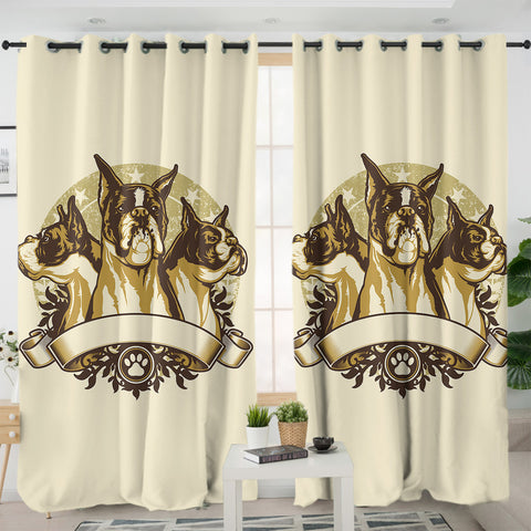 Image of Retro Golden Three Heads Bulldogs Old School Style SWKL4535 - 2 Panel Curtains