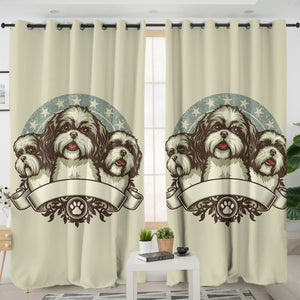 Retro Three Heads Cavalier King Charles Spaniel Superstar SWKL4536 - 2 Panel Curtains