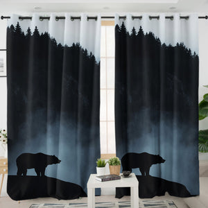 Black Scene High Forest Mountain Bear SWKL4538 - 2 Panel Curtains