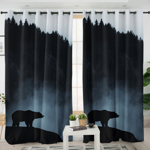 Image of Black Scene High Forest Mountain Bear SWKL4538 - 2 Panel Curtains
