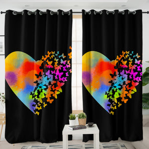 Colorful Faded Butterfly Heart Shape SWKL4543 - 2 Panel Curtains
