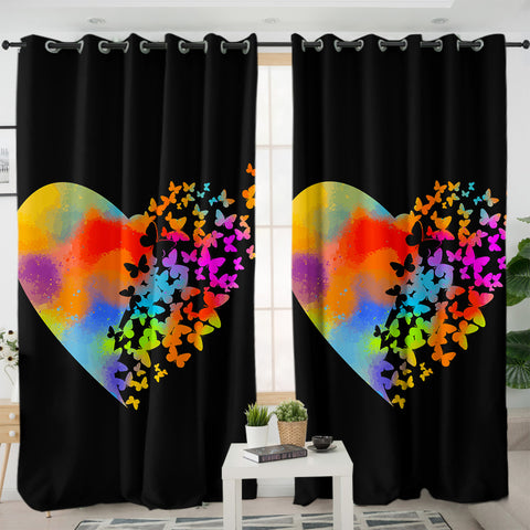 Image of Colorful Faded Butterfly Heart Shape SWKL4543 - 2 Panel Curtains