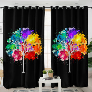 Colorful Spray Leaves Plant SWKL4545 - 2 Panel Curtains