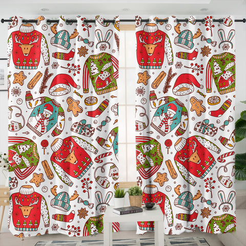Image of Cartoon Christmas Clothes & Presents SWKL4580 - 2 Panel Curtains