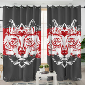 Vintage Wolf Grey & Red Brush SWKL4582 - 2 Panel Curtains