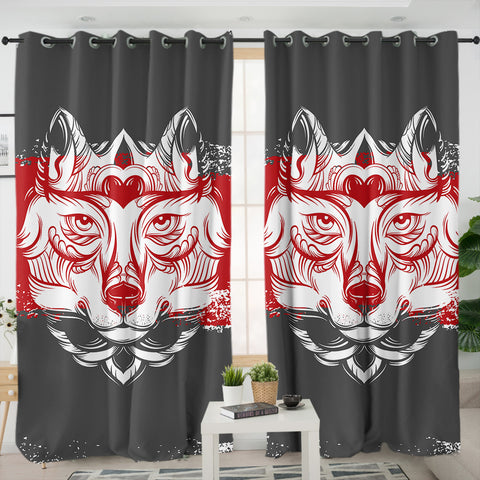 Image of Vintage Wolf Grey & Red Brush SWKL4582 - 2 Panel Curtains